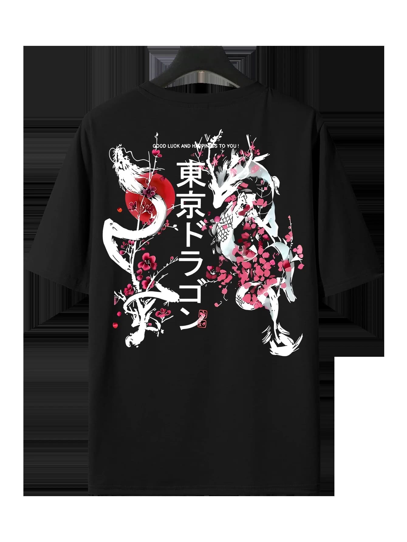 Japanese Inspired Dragon & Cherry Blossom Design T-Shirt 100% Cotton O-Neck Short Sleeve Summer Casual Mens T-shirt Streetwear