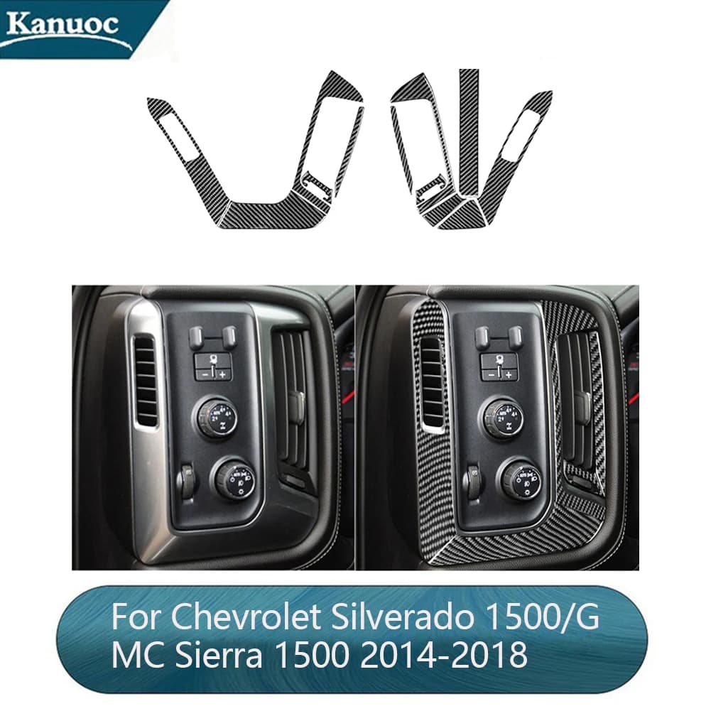 Carbon Fiber Left Right Vent Stickers For Chevrolet Silverado 1500/GMC Sierra 1500 2014-2018 Car Interior Decorative Accessories