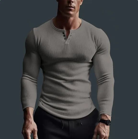 Men's Long Sleeved Top, Fitness High Stretch Base Shirt, V-neck Solid Color Plus Size Casual T-shirt