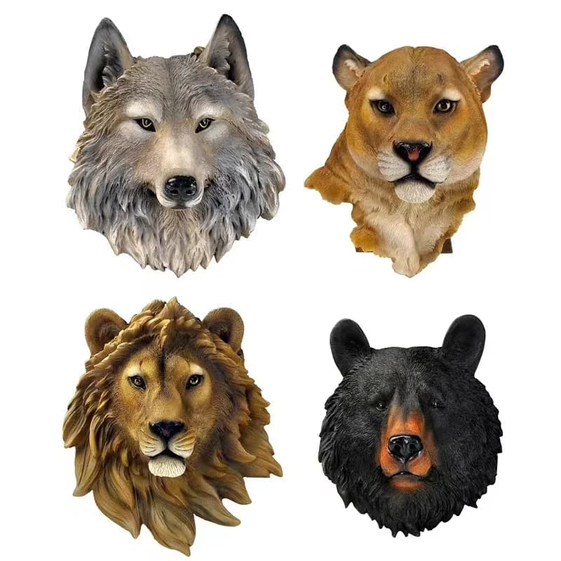 Decorative Resin Tiger Lion Wolf Bear Animal Head Holder Wall Hanger Statue Animal Shapedat Hook Hanging Rack Home