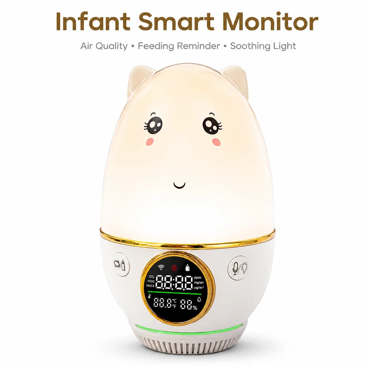 Infant Smart Monitor Baby Guardian with CO2/AQI/PM2.5, Temp/Humidity, Feeding Timer, Audio Recording, Tuya APP Control