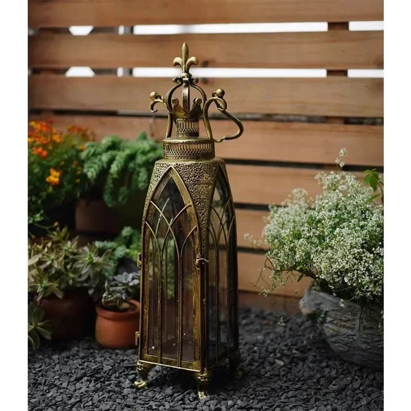 Moroccan Hollow Out Iron Candlestick Retro Garden Wind Lamp Courtyard Floor Ornaments Decorative Lantern Elegant Candle Holder
