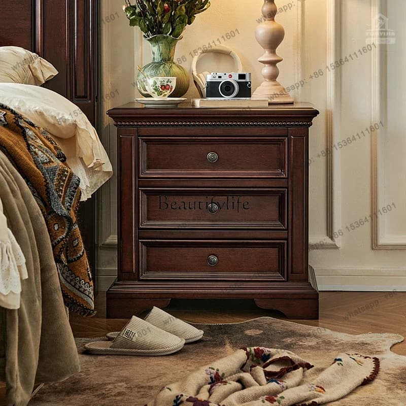 yj58 Golden Teak Full Solid Wood Bedroom Bedside Locker American Solid Wood Bedside Table