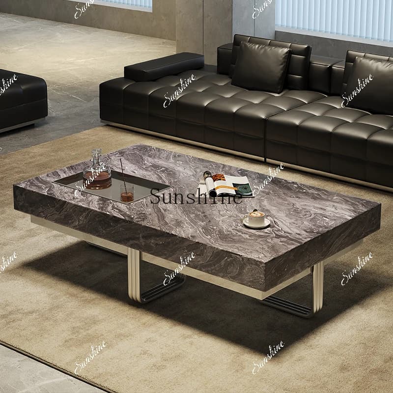 Light luxury high-end living room household small apartment minimalist rectangular marble tea table  FT