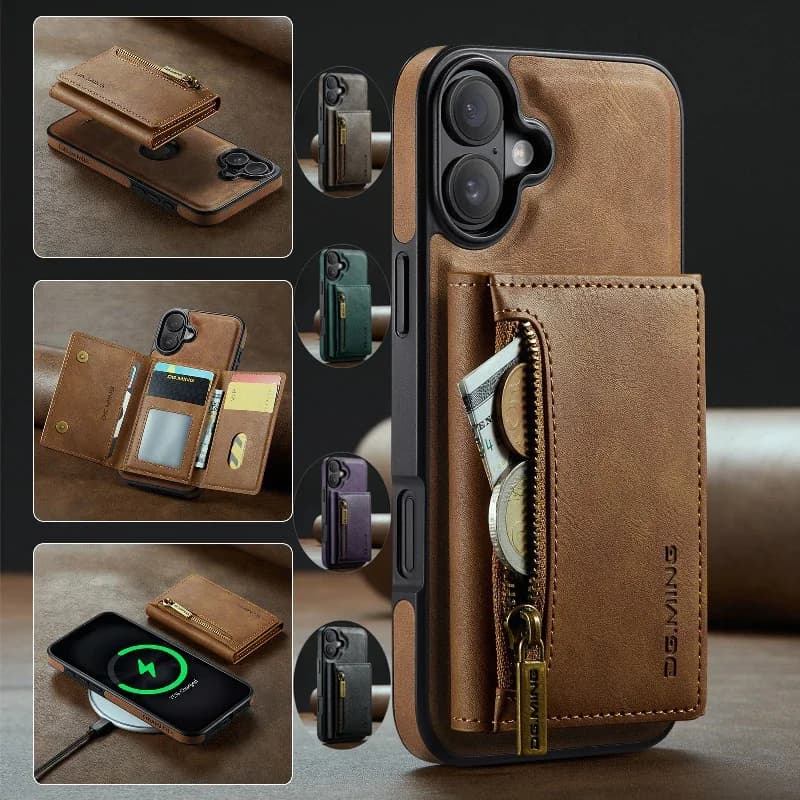 Detachable Zipper Wallet Card Cover With Magnetic Phone Case for iPhone 16 Pro Max 15 Plus 14 13 12 Pro 11