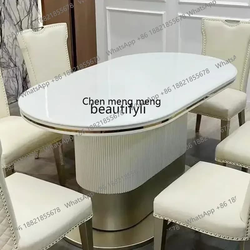 ss8350 American solid wood dining table and chair combination modern simple marble oval home French