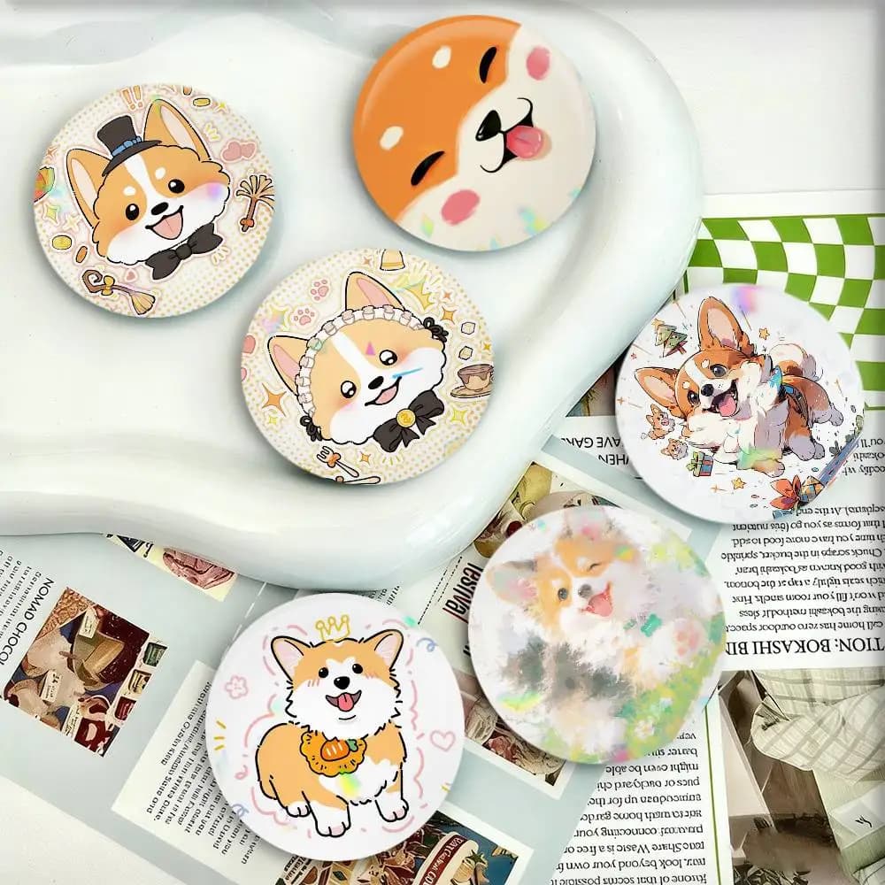cute Corgi Badges 25 32 44 58 75 mm Round Fans Collect Friends Gifts Brooch Souvenir