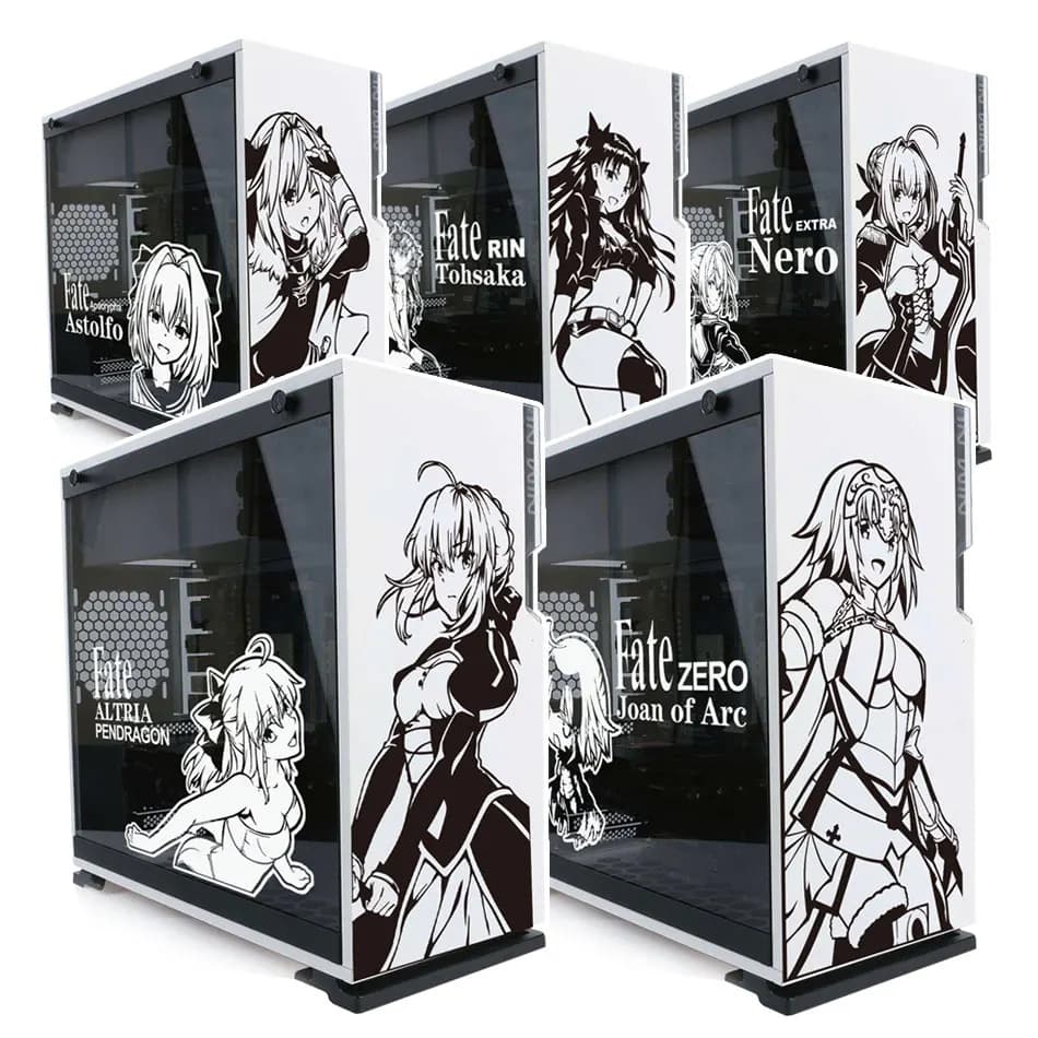 Fate Anime Vinyl Stickers for PC Case,Japanese Cartoon Decor Decals for Atx Mid Computer Chassis Skin,Waterproof Hollow Out