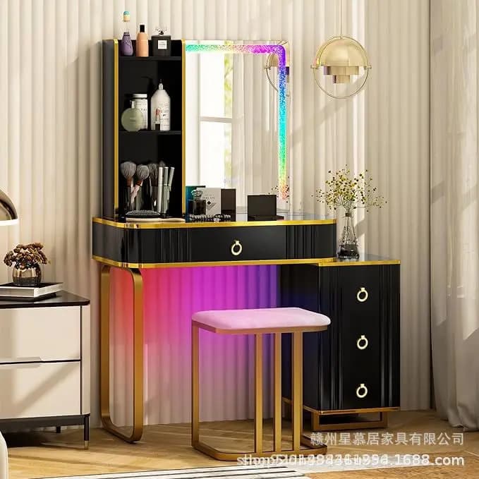 Modern minimalist vanity table - compact makeup desk for small spaces - bedroom dressing table - simple all-in-one vanity