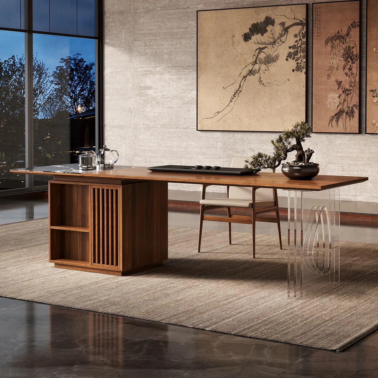 DSA Guanzhu Tea Table New Chinese-style solid wood tea table Light luxury rock slab High-end office tea-making integrated