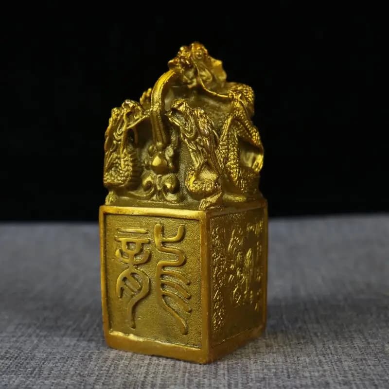 Antique Copper Collection Dragon Statue Seal Feng Shui wealth Attraction Ornament Home Study Desktop Decoration