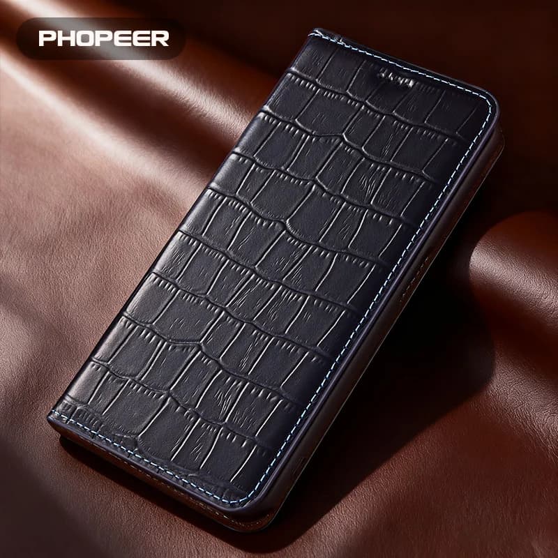 Genuine Leather Phone Case for Flip OPPO A1 A2m A3 A4 A5 Plus Pro X S I 5G Bamboo Three Card Bag Phone Case
