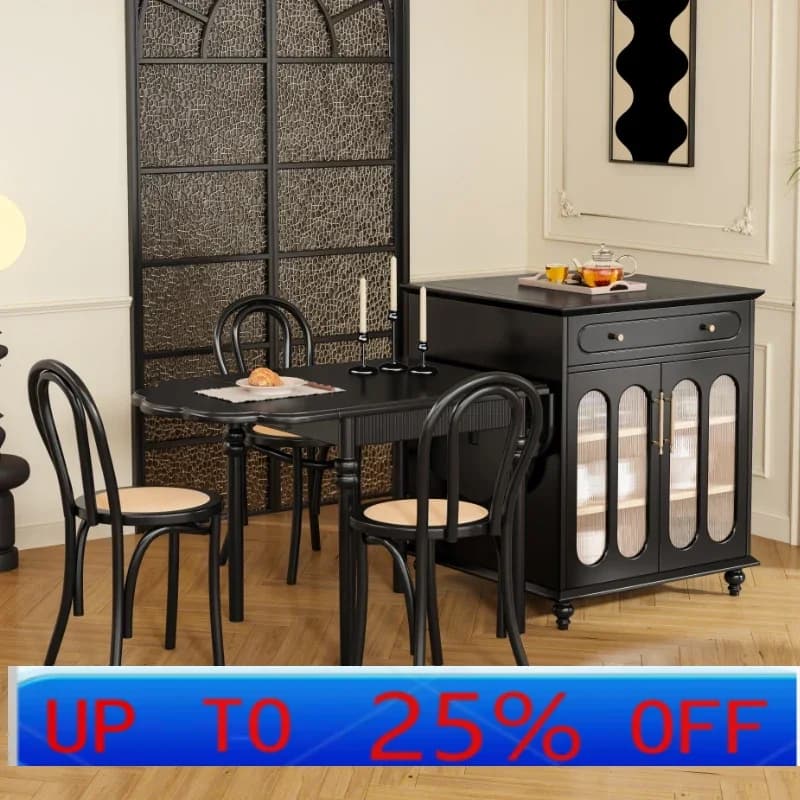 LH  retro all solid wood dining table black medieval oval folding dining table