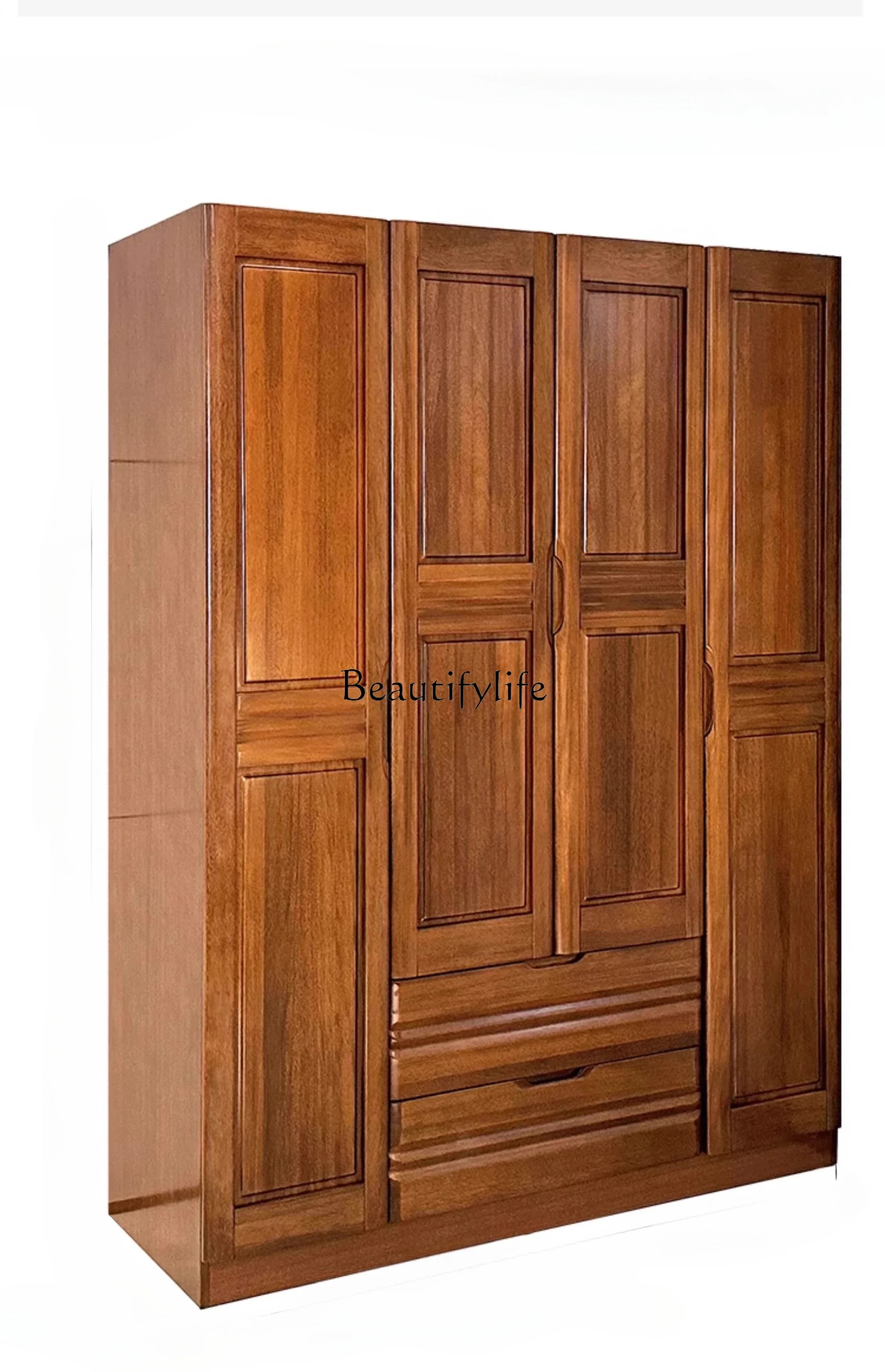 yj58 All solid wood wardrobe home bedroom walnut new modern Chinese wardrobe storage