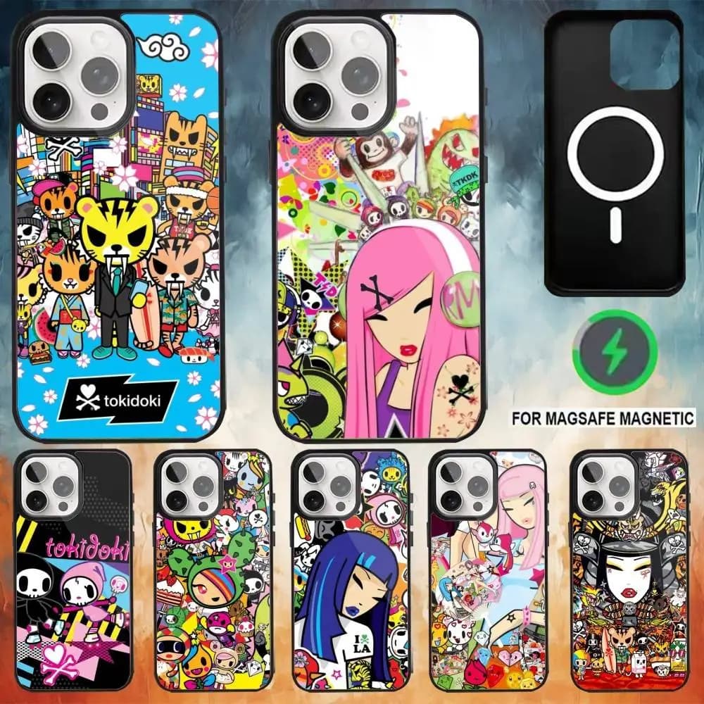 T-Tokidoki Comic Art Phone Case For iPhone 17 16 15 14 13 12  Pro Max Plus for Magsafe Mirror Wireless Magnetic Cover