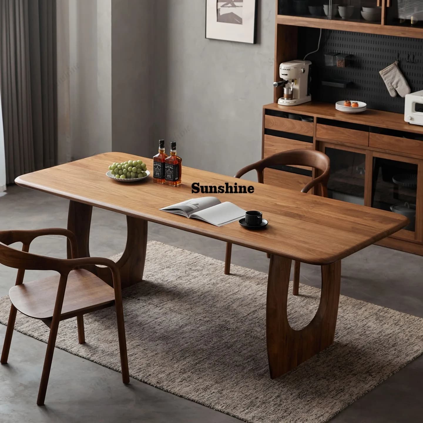 Household rectangular log dining table Nordic simple large board table