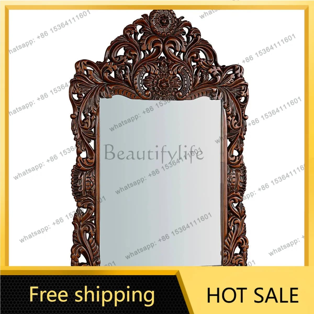 LS new Chinese carved high-end makeup mirror retro home living room American luxury washing mirror