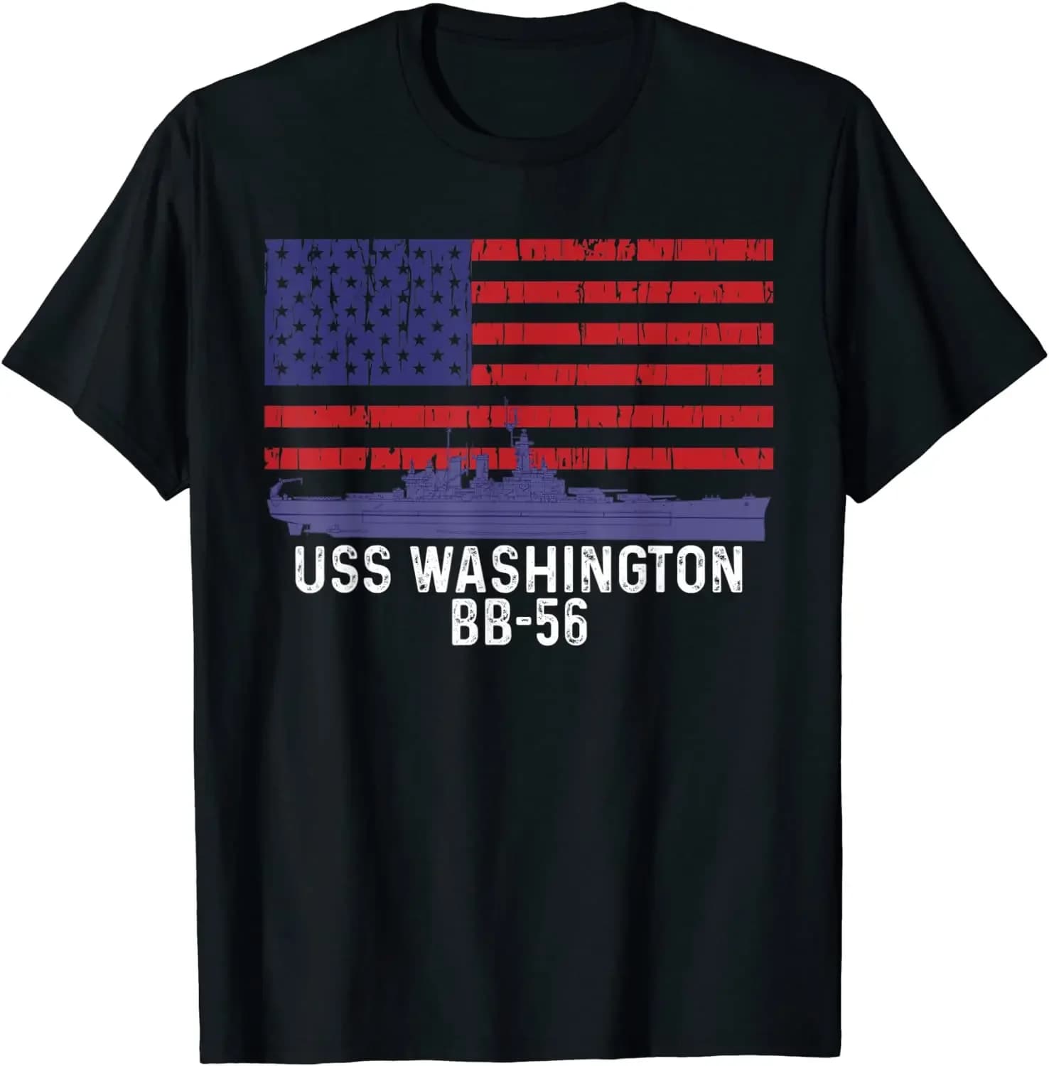 Vintage USA Flag USS Washington BB-56 Battleship T-Shirt 100% Cotton O-Neck Summer Short Sleeve Casual Mens T-shirt Size S-3XL