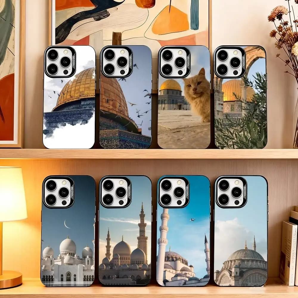 Muslim Mosque  Phone Case For iPhone 17,16,15,14,13,12,11 Plus,Pro Max,XS,Colored Silver Plated Inside Cover