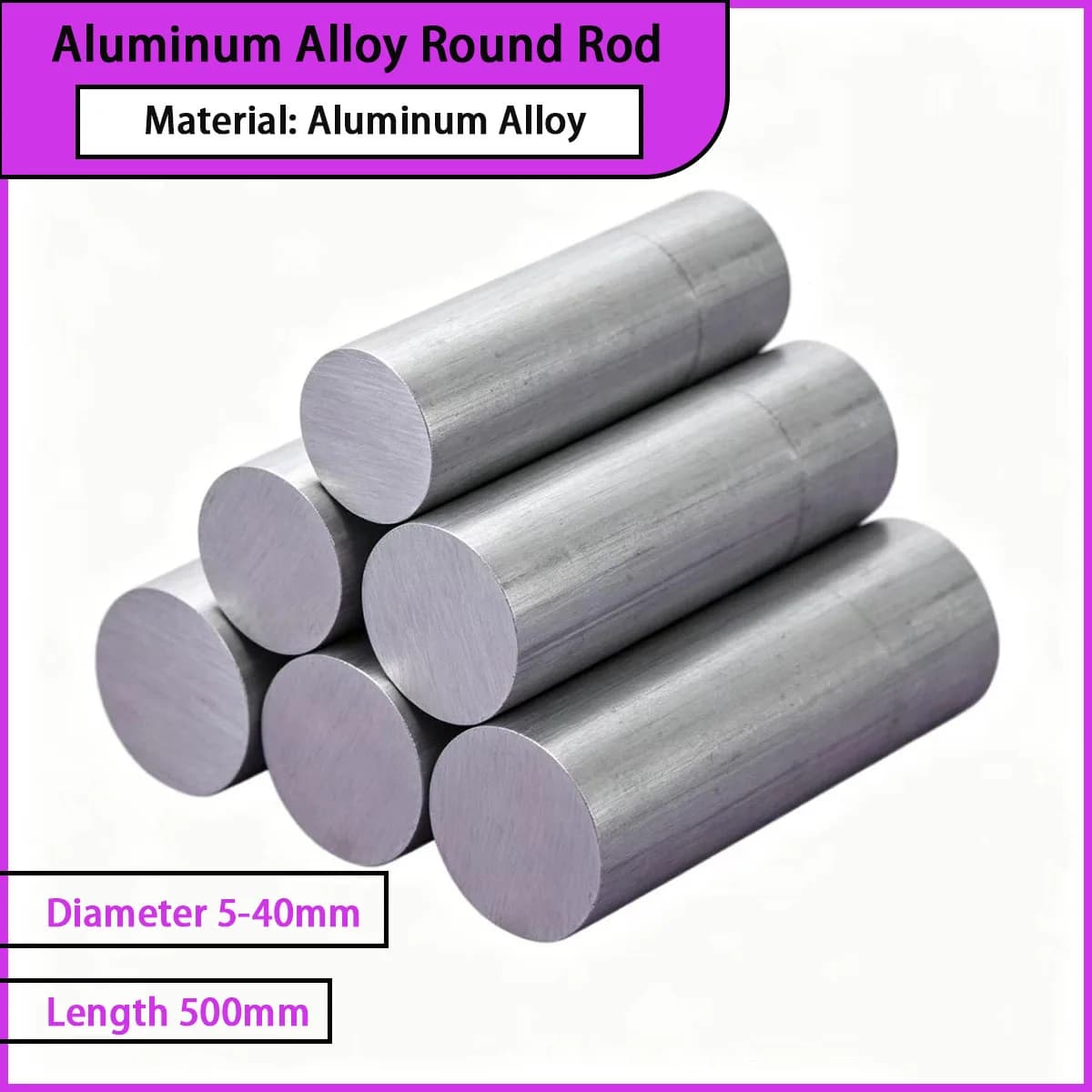 Aluminum alloy round rod with a diameter of 5-40mm, suitable for mechanical accessories, brackets, etc
