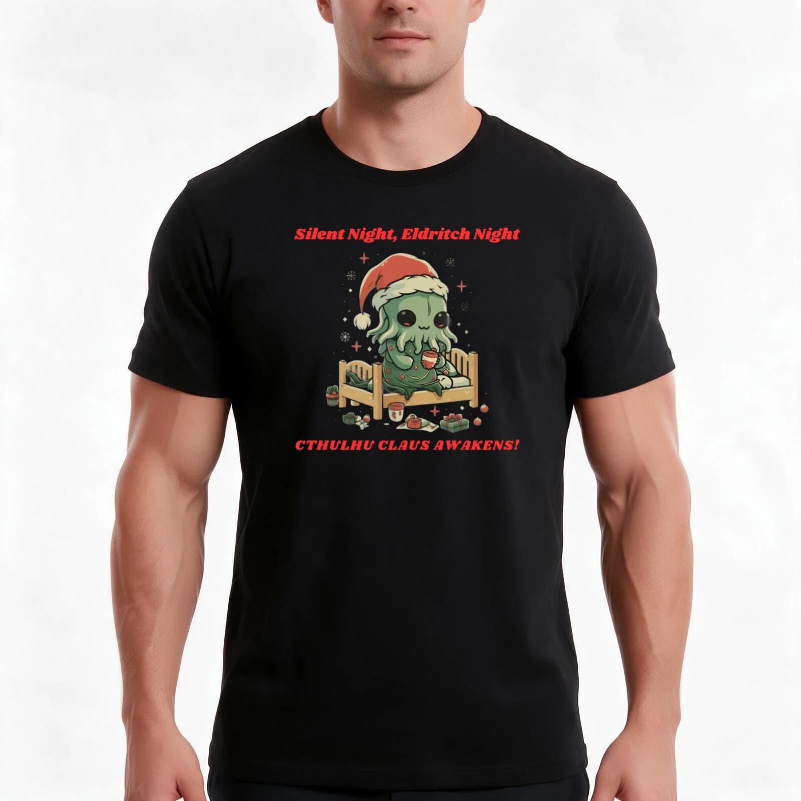 Cute Santa Claus Cthulhu T-Shirt, Summer Casual Cotton Tee, Oversized Streetwear Tops, Vintage Graphic Print, Unisex Men Women