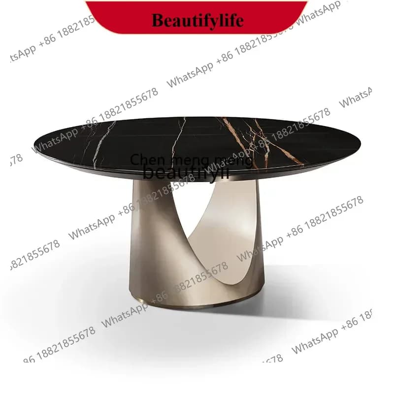 z183  Italian light luxury natural stone marble dining table round villa large flat dining table designer home