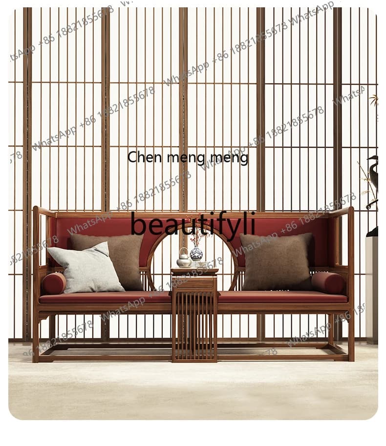 X New Chinese Style Solid Wood Black Walnut Bed Sofa Dual-use Small Apartment Living Room Sliding Bed