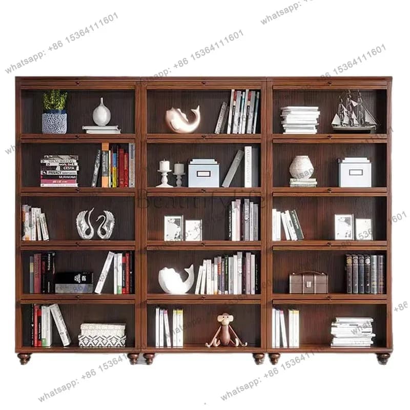 White camellia wood all-solid wood bookcase floor-to-ceiling glass clamshell dustproof storage display display cabinet