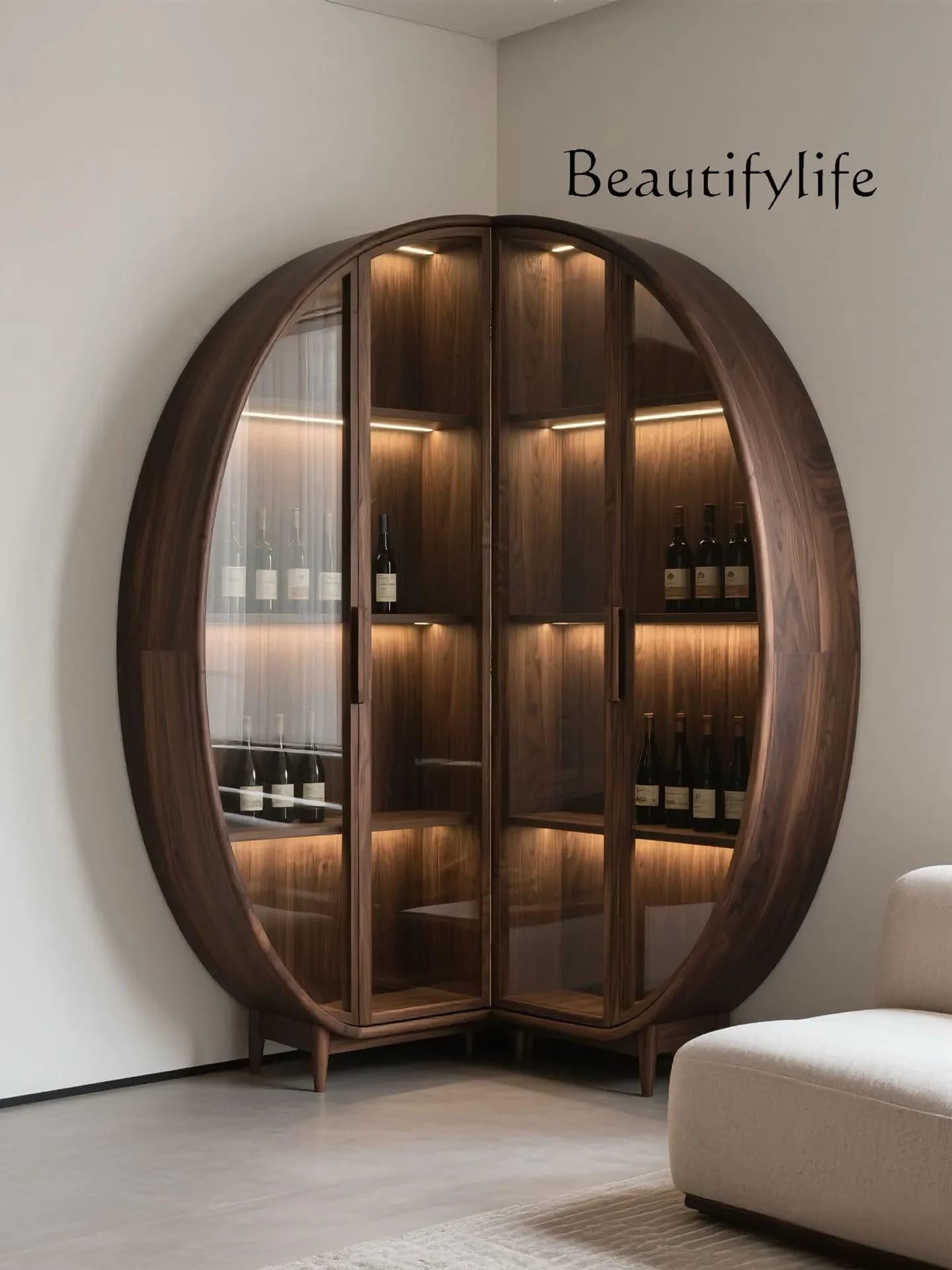 XR New Chinese-style North American Black Walnut Wine Cabinet Minimalist Solid Wood Display Cabinet Living Room Corner Decoratio