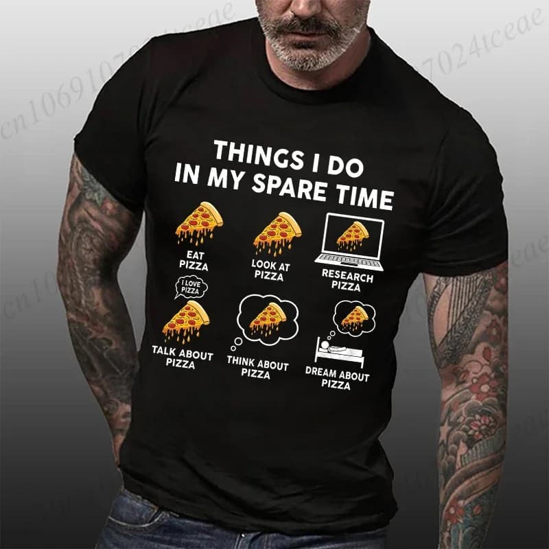 Men's Pizza Lover T-shirt, Husband and Father Short-sleeved Casual Breathable Round-neck T-shirt