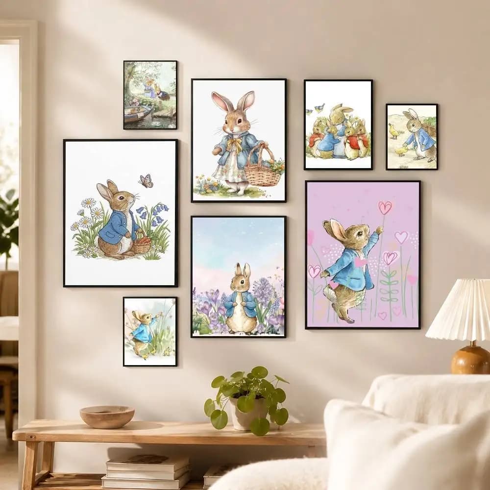 Cartoon P-Peter R-Rabbit  Poster Waterproof Wall Art Sticker For Bar Living Room Vintage Decor High Quality Print Gift