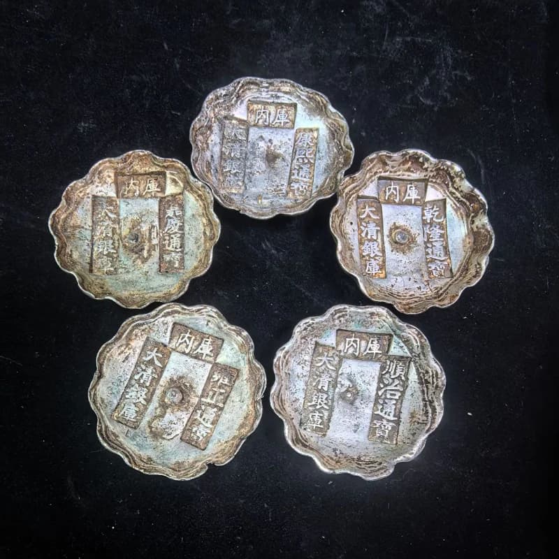 Antique Silver Ingot Craft Pure Copper Silver Plated Patina 0.25kg Sichuan Wave Shape Ornament