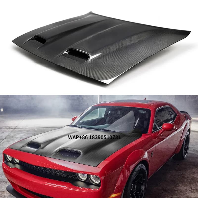 Two-Vent Carbon Fiber Front Engine Hood Bonnet for 2015-2020 for Dodge Challenger New Condition