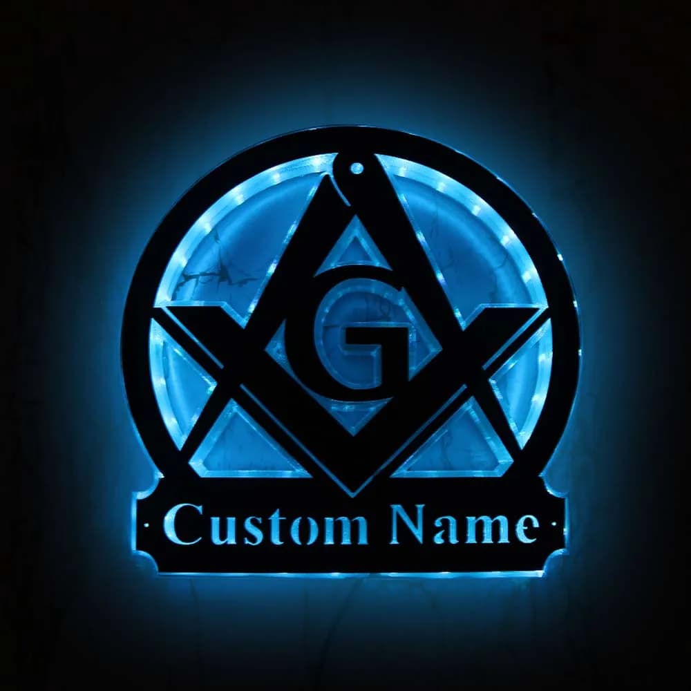 Masonic Freemason LED Lighting Sign With Custom Name Man Cave Decor Square and Compass Masonic G Symbol Personalized Wall Sign