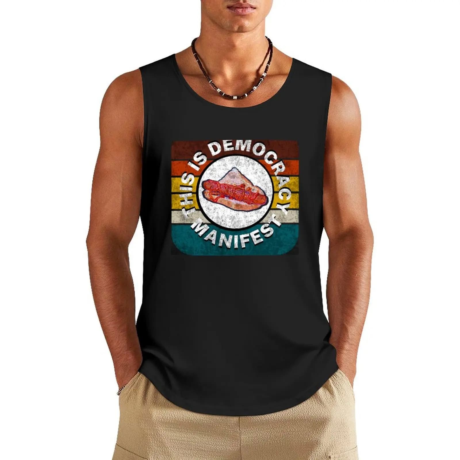 Vintage Retro Democracy Manifest Sausage/ Snag Tank Top Bodybuilding shirt gym clothes for man clothes for men summer