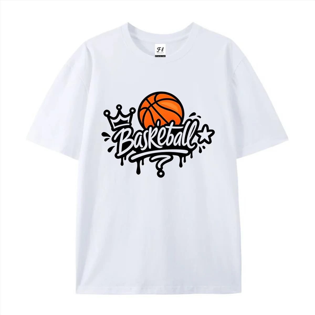 Men Basketball Graffiti Crown Star Graphic T Shirt Summer Casual Short Sleeve Cotton Tee Street Sport Drip Print Top For Boys