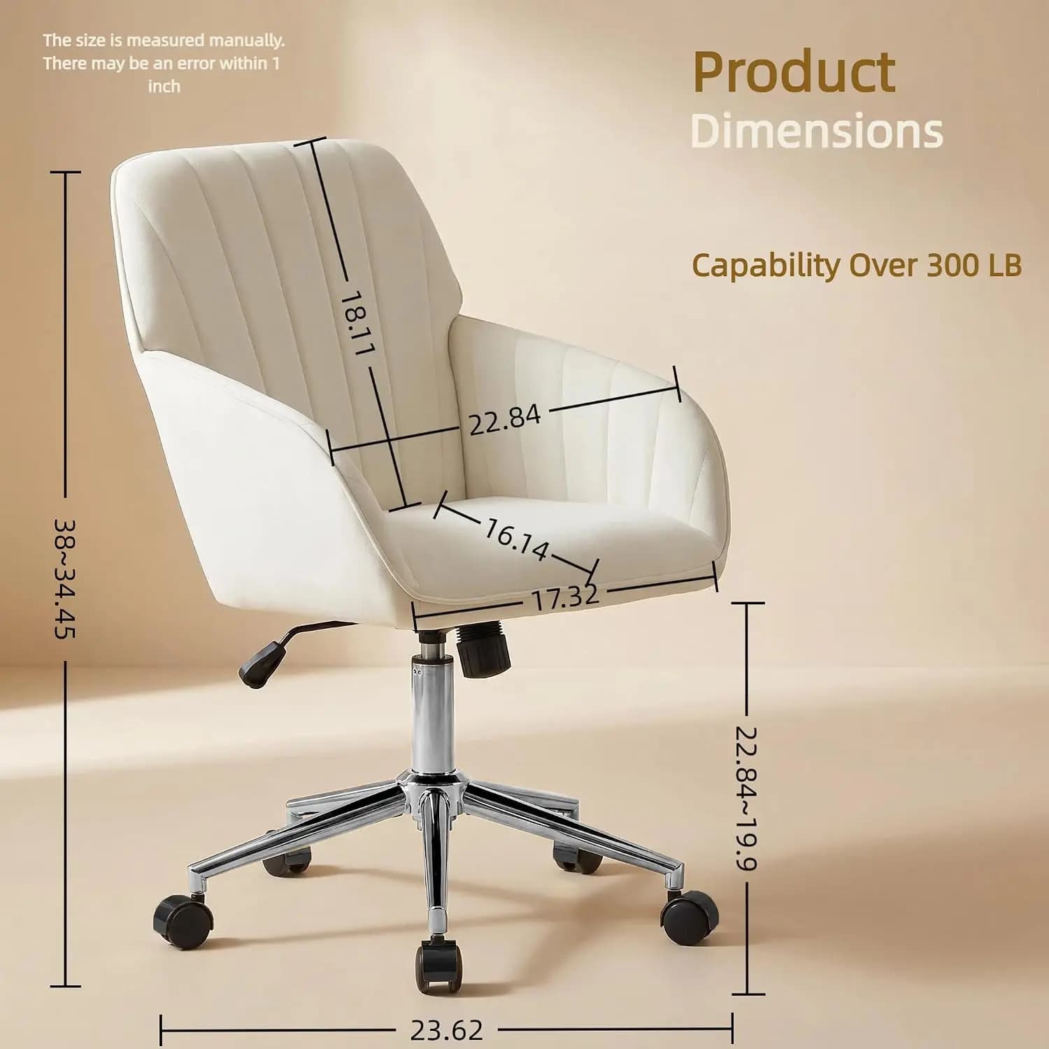 Velvet Office Desk Chair with Silver Base, with Wheels,Modern Height Adjustable 360 Degree Swivel Upholstered Vanity Chairs