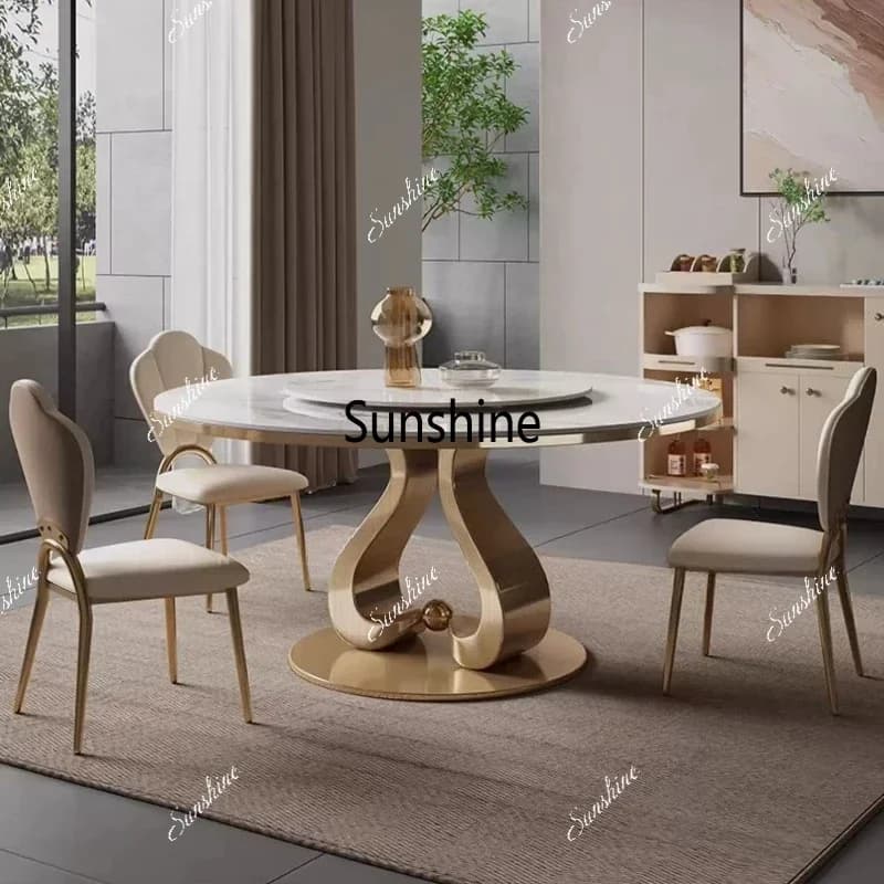 Dining Table Set Space Saving Furniture Modern Simple Light Luxury Restaurant Tables And Chair Combination Rock Slab Round Table