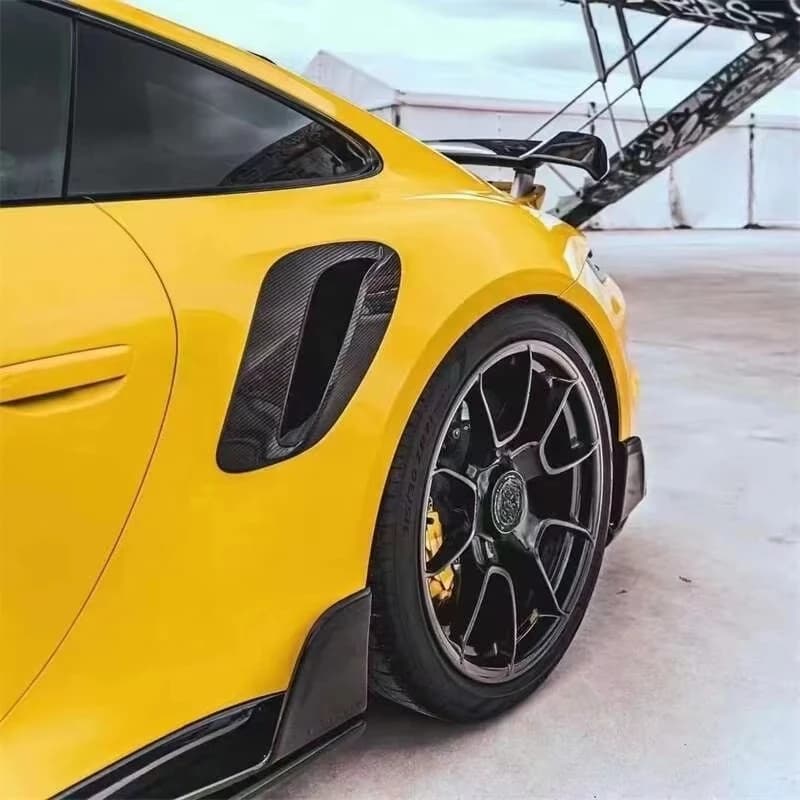 BENSNEES Custom Black Carbon Fiber Rear Side Fender Air Intake Scoops Vents for Porsche 911 992 Turbos 2019-2023 Body Parts