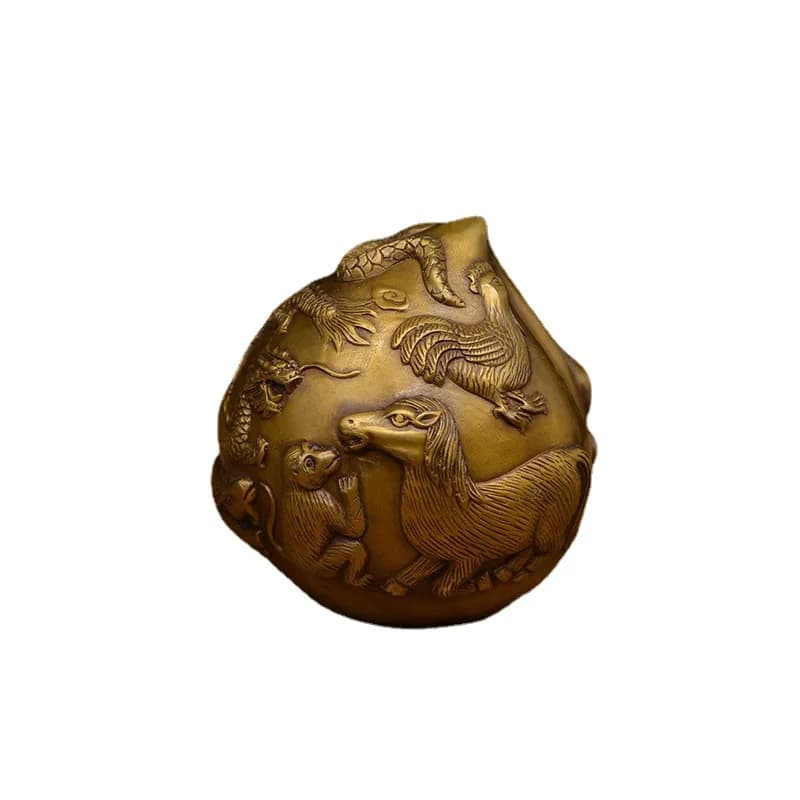 Brass Zodiac Animals, Longevity Peaches, Copper Ornaments for Gifts