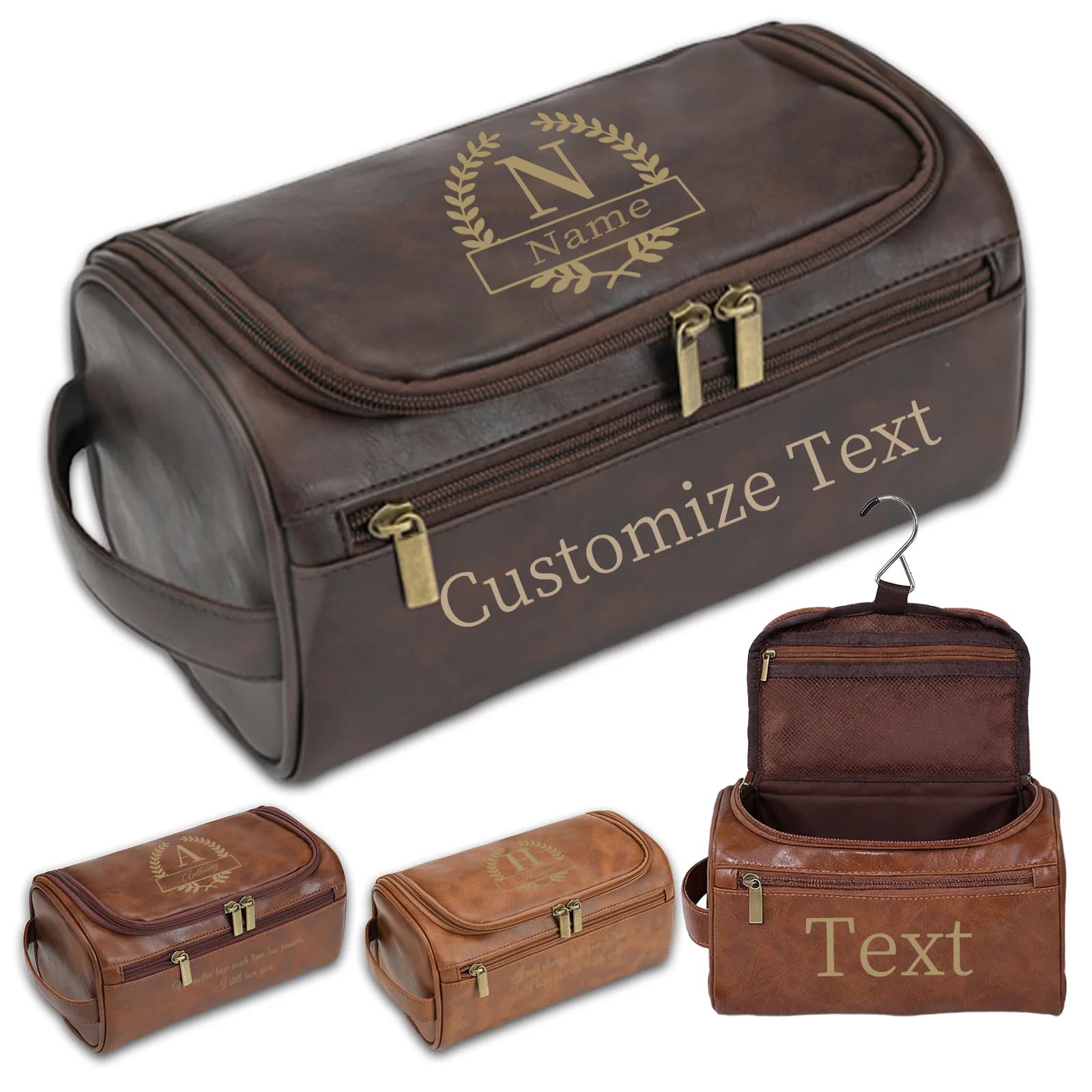 Personalized Men's Leather Toiletry Bag Custom Engraved Dopp Kit Groomsmen Gift Travel Wash Bag Anniversary Father's Day Birthda