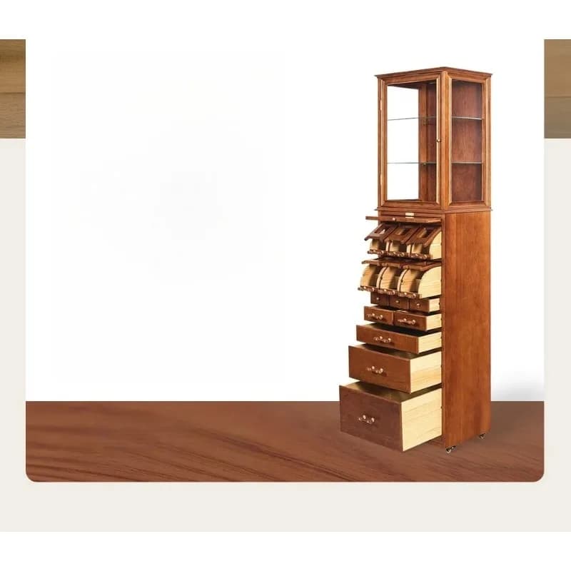 Multi-drawer Retro Glass Door Display Cabinet With Lamp Removable Cultural Play LockerL7