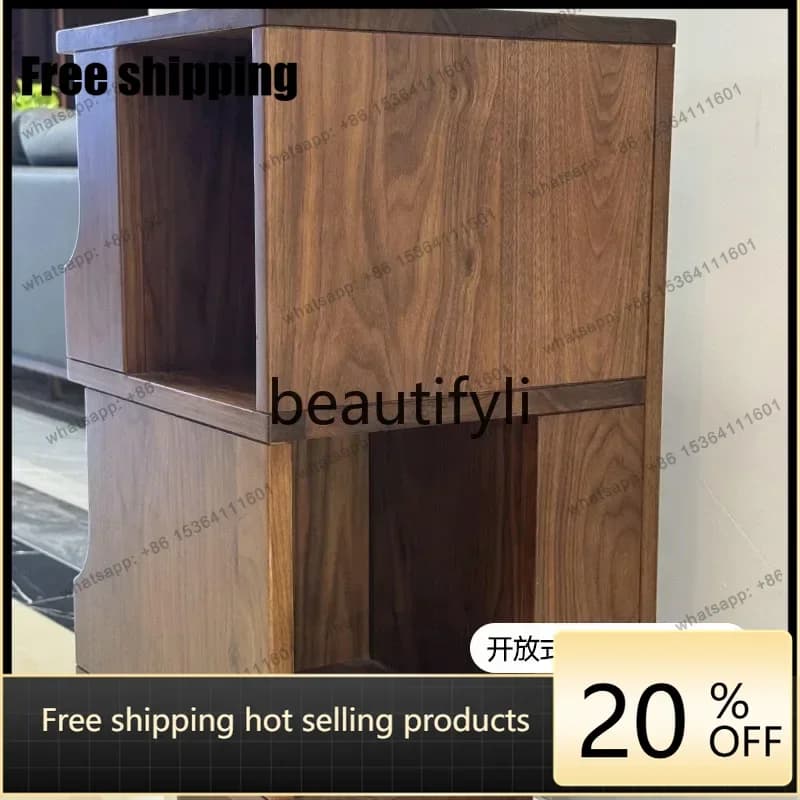 Factory DirectNorth American black walnut solid wood rotating bookshelf floor storage rack small bookcase simple living room