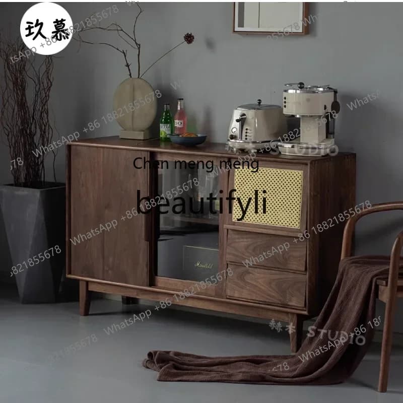 32North American black walnut dining side cabinet cherry wood living room with light storage wine cabinet short cabinet