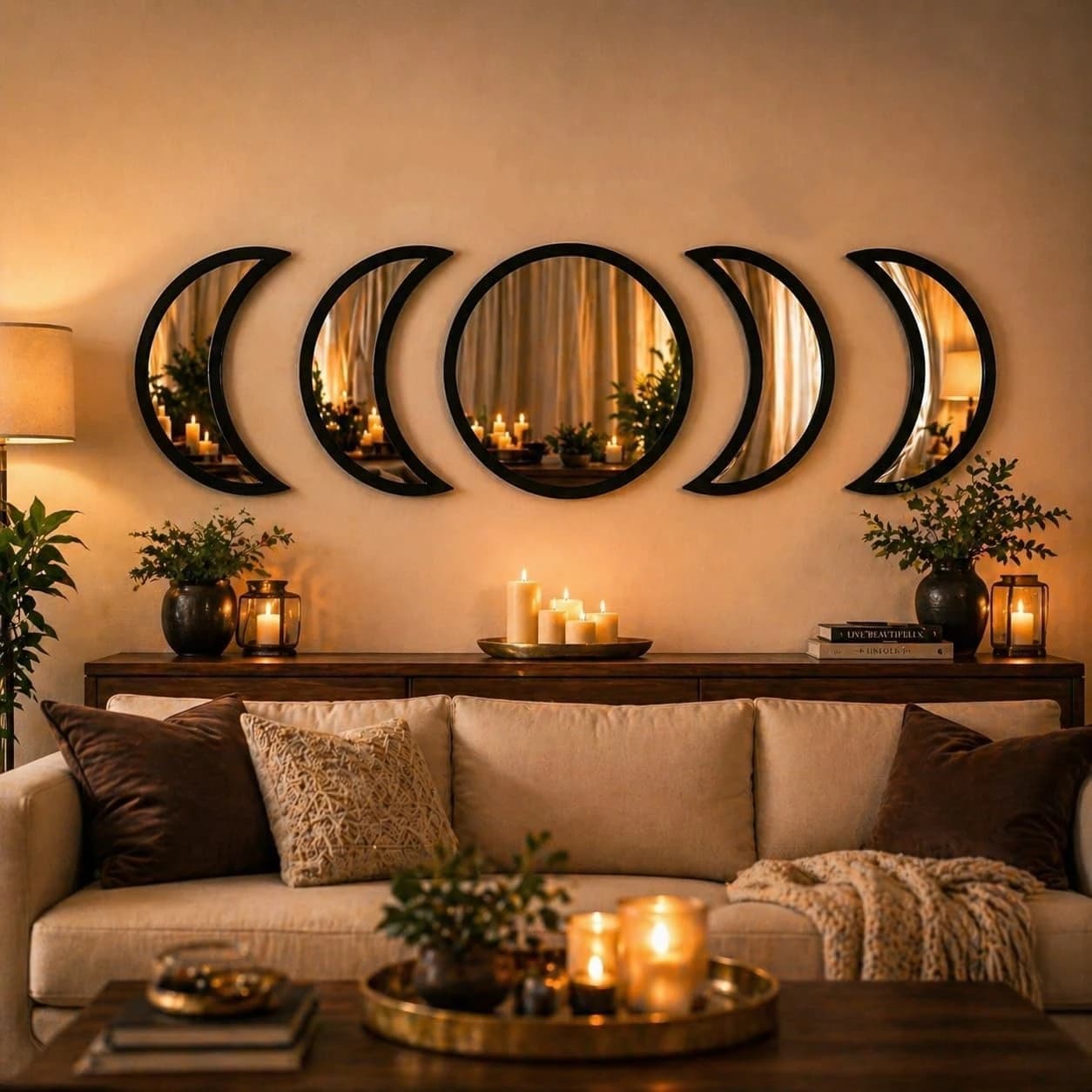 Acrylic Moon Phase Mirror Set with Crystal Clear Reflection Moon Mirror Wall Decor for Living Room Bedroom Boho Home Wall Decor