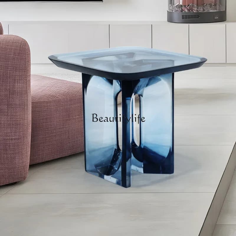 09Italian light luxury living room sofa edge acrylic transparent resin square corner