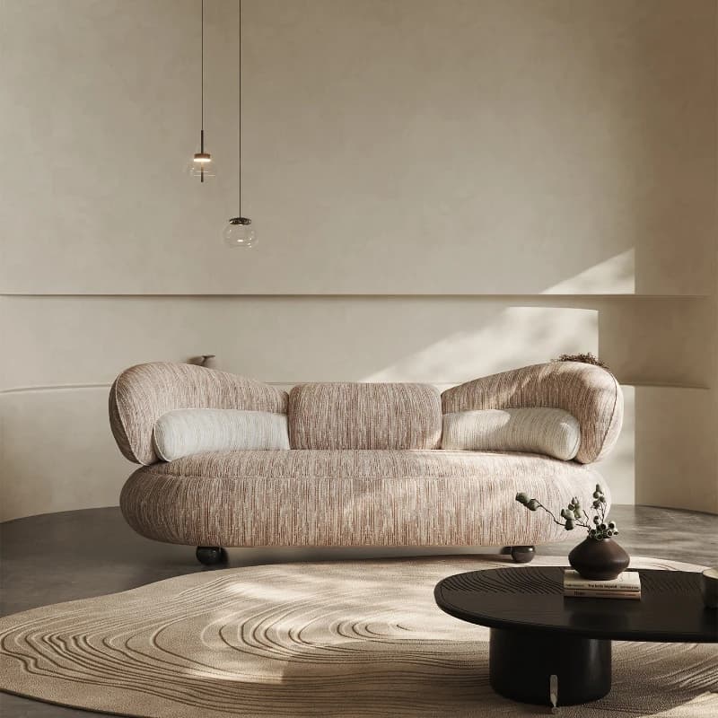 Minimalist fabric sofa high-end living room household curved light luxury straight row cream wind
