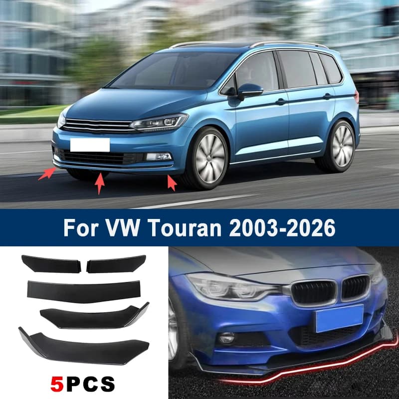 Adjustable 5Pcs Sectional Front Spoiler Lip For VW Touran 2003-2026 Front Bumper Splitter Car Exterior Sport Body Kit