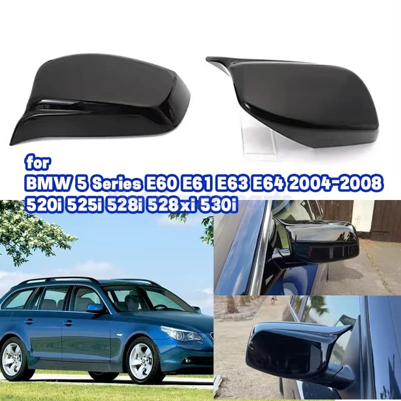 2ps Carbon Fiber Look Black Rearview Side Mirror cover Caps for BMW 5 Series E60 E61 E63 E64 2004-2008 520i 525i 528i 528xi 530i