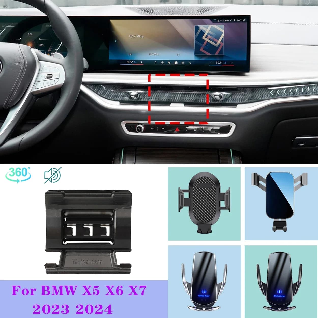 Car Phone Holder Mobile Phone Support Car Mounts Wireless Charging Accessories telefoonhouder auto For BMW X5 X6 X7 2023 2024